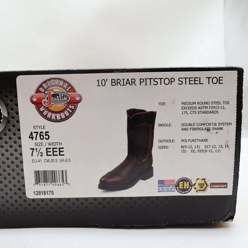 Justin Modern Steel Toe Work Boots Mens 7.5 EEE Brown Leather New In Box 4765